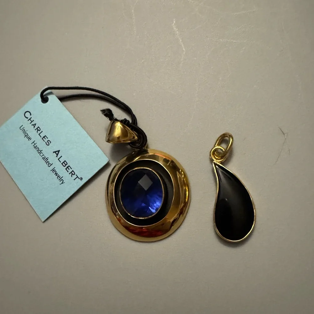 New Charles Albert alchamia blue lab created stone pendant + free black pendant - Picture 2 of 6